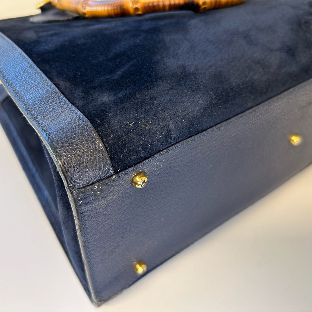 Vintage Gucci Diana bag bamboo handle navy blue leather and suede - Picture 7 of 15